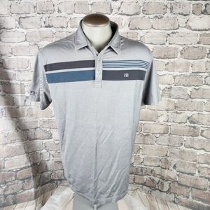 Travis Mathew Golf Polo Striped Gray Heather Measures as XL